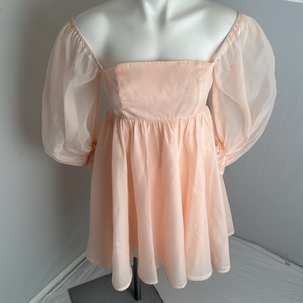 Ooh La La Pink Sheer Puff Sleeves Baby Doll Mini Dress